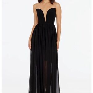 Black Plunge Neck Sleeveless Maxi Gown